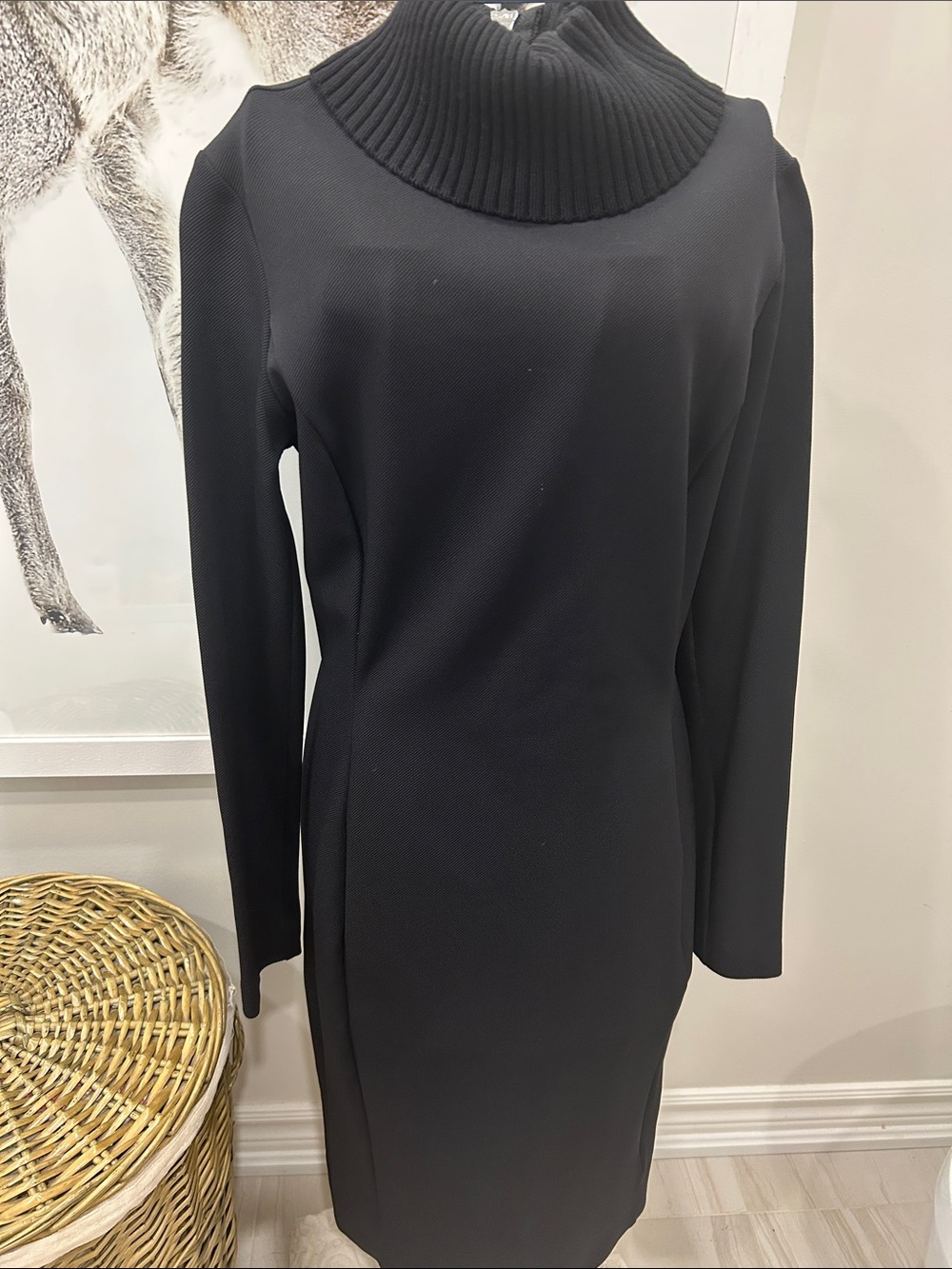 Escada black wool turtleneck scuba fabric dress. Size 34